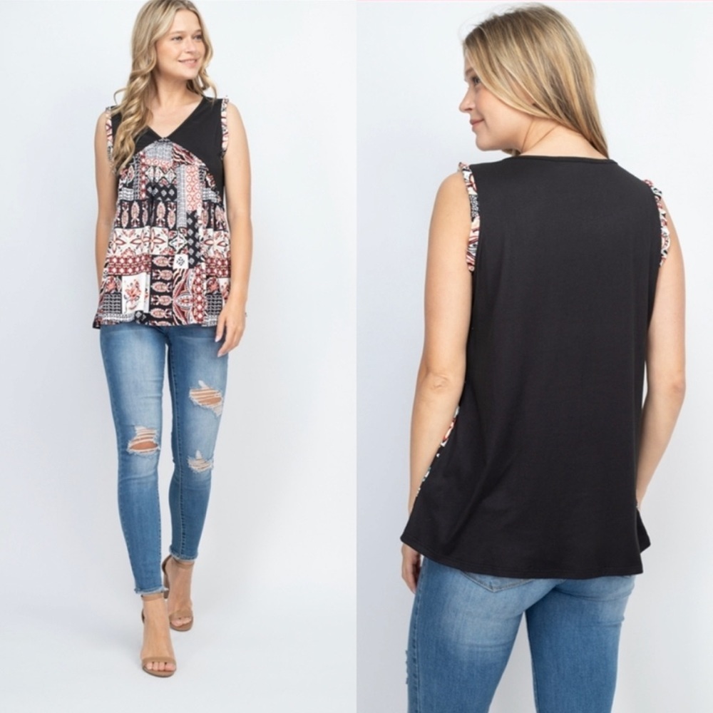 NEW Sleeveless Mixed Print Top M